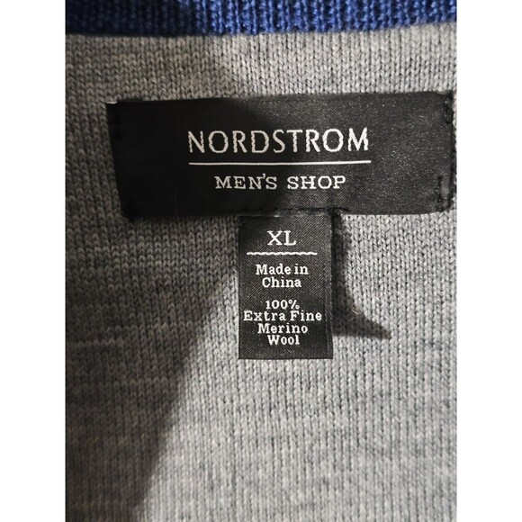 Nordstrom Merino Wool Henley Sweater 1/4 Zip  Mens XL Blue Preppy Small Flaw - Picture 5 of 10